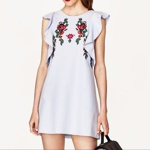 NWT Zara embroidered dress with frill. Size XS